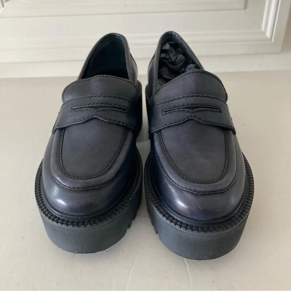 NWOT Free People Decker Black Leather Penny Loafers